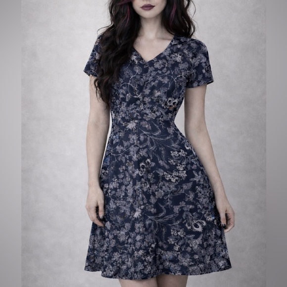 Disturbia Dresses & Skirts - Floral Dark Blue Short Sleeve Dress- Time and Tru